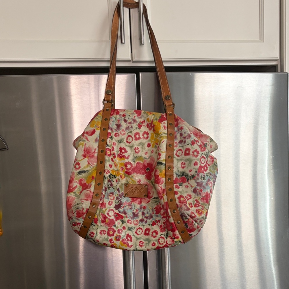 Patricia Nash Multicolor Floral Canvas Tote with Tan Straps